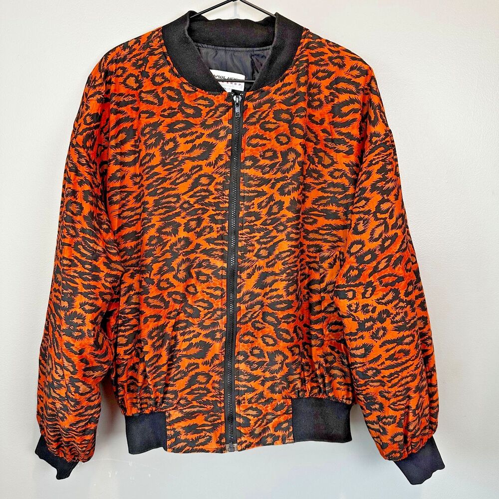 Vintage Carol Horn Workshop 100% Silk Animal Print Bomber Jacket Womens Large